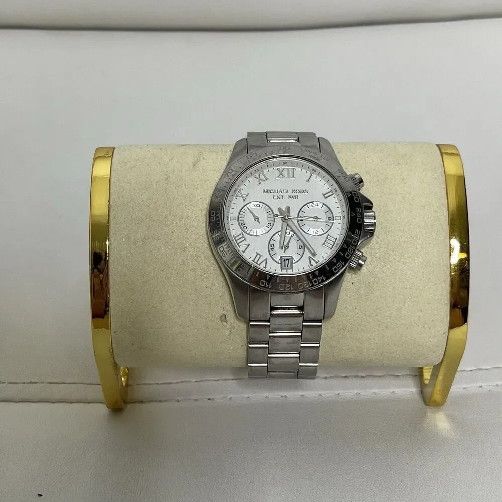 Michael Kors Silver Watch Layton Stainless Steel Chronograph MK5454 Quartz WORKS